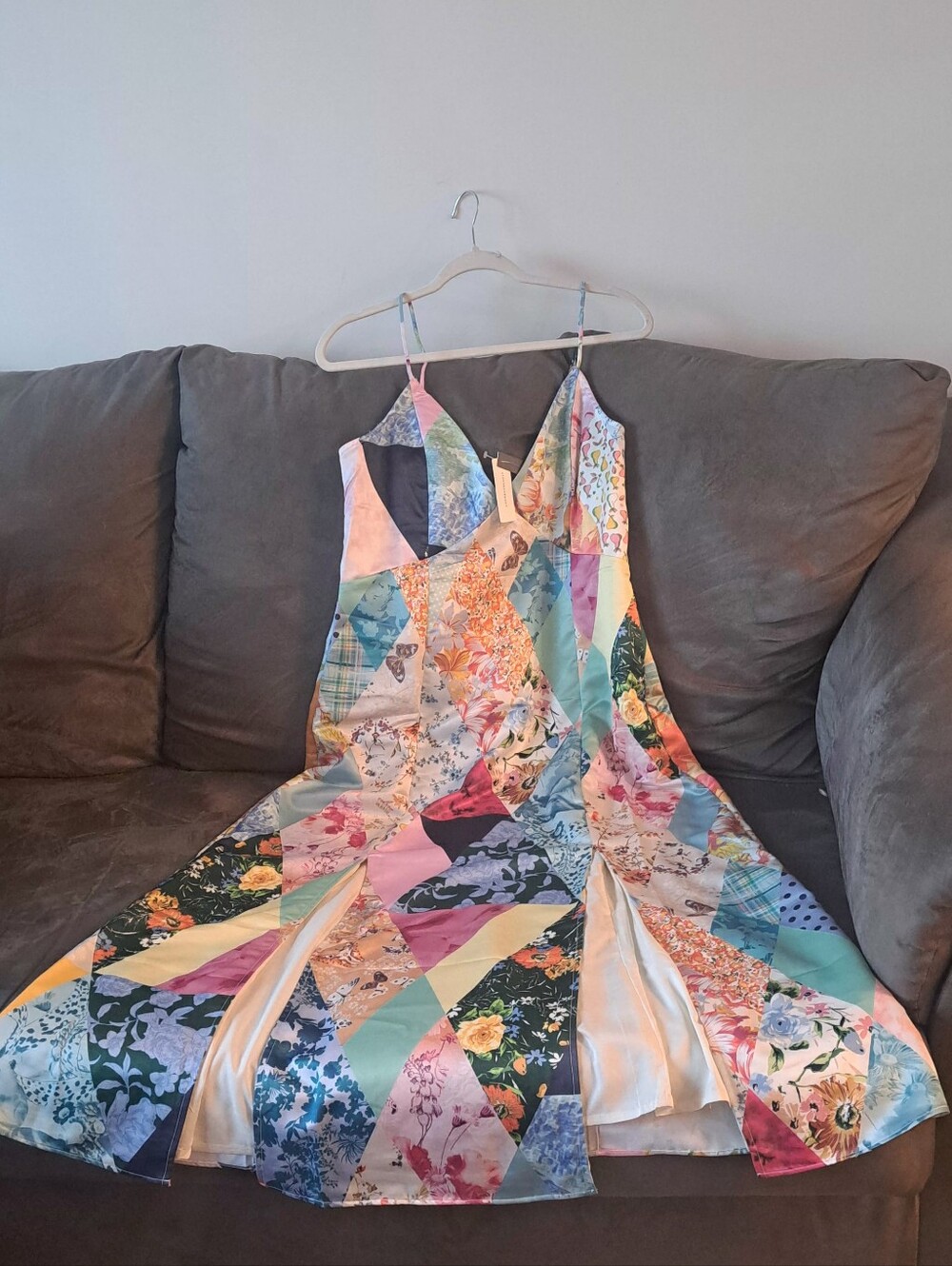Maeve Floral Satin Slip Dress in Cream, Yellow, Pink and Orange - Picture 6 of 6